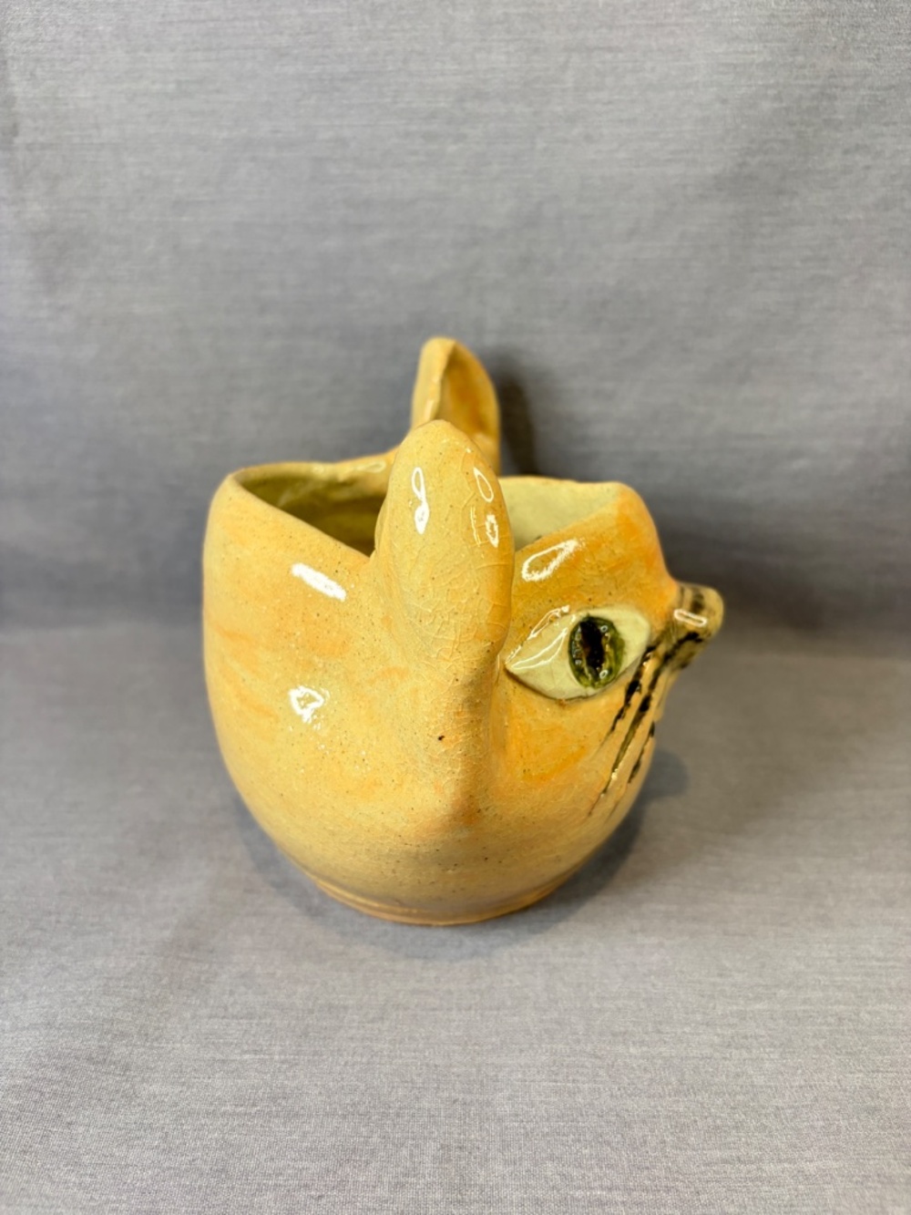 Folk Art Cat Pottery Tealight Candle Holder Trinket Dish Bowl Handmade - Picture 4 of 12